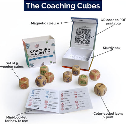 metaFox Coaching Cubes for Storytelling - Engage, Learn and Grow - Mindfulness Dice use as Therapy Materials, School Counselor Supplies, Learning Resources Cubes and Indoor Games for Adults