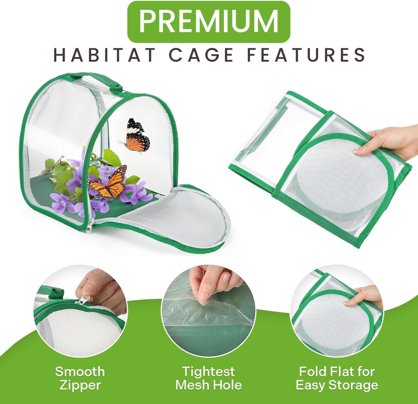 Butterfly cage 12"x12"x12" with Sleeve – Perfect Habitat cage for Rearing Insects. This pop-up Butterflies House Works as Butterfly Growing kit.