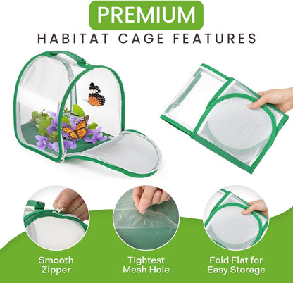 Butterfly cage 12"x12"x12" with Sleeve – Perfect Habitat cage for Rearing Insects. This pop-up Butterflies House Works as Butterfly Growing kit.