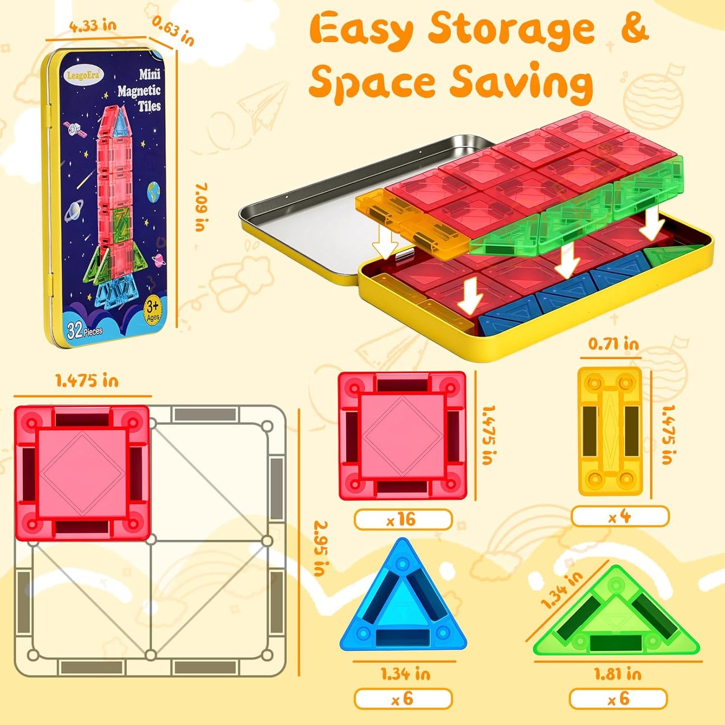 Magnetic Tiles Magnetic Blocks Building Toy: Portable Mini Magnetic Tiles Travel Set 48 Pieces Montessori Toys Birthday Gift for Kids Girls and Boys Ages 3-12 Years Old Preschool Classroom Must Haves