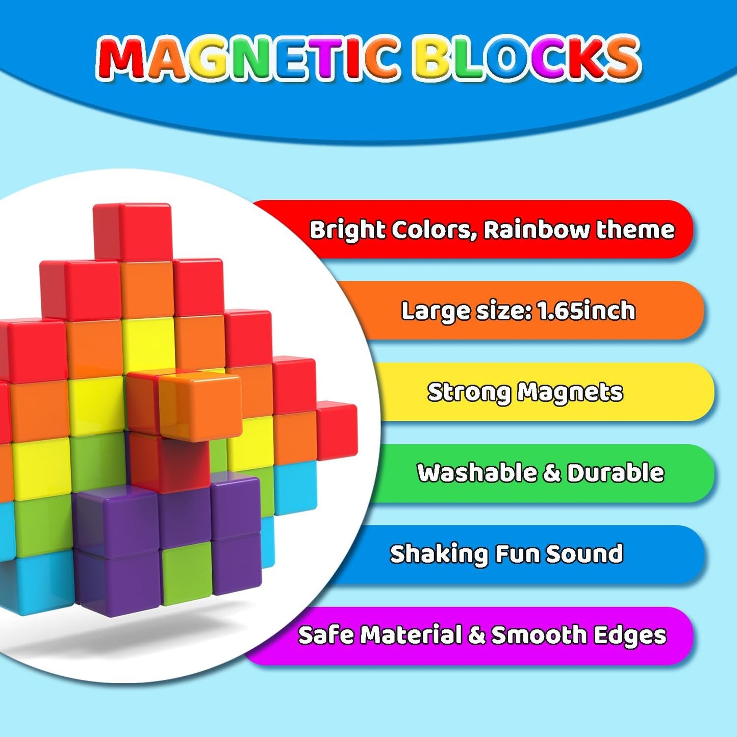 Magnetic Building Blocks Large, 1.65 inch Magnetic Stacking Cubes for Toddlers, Sensory & Montessori Toys for Boys & Girls 1 2 3 Years Old (12 PCS)