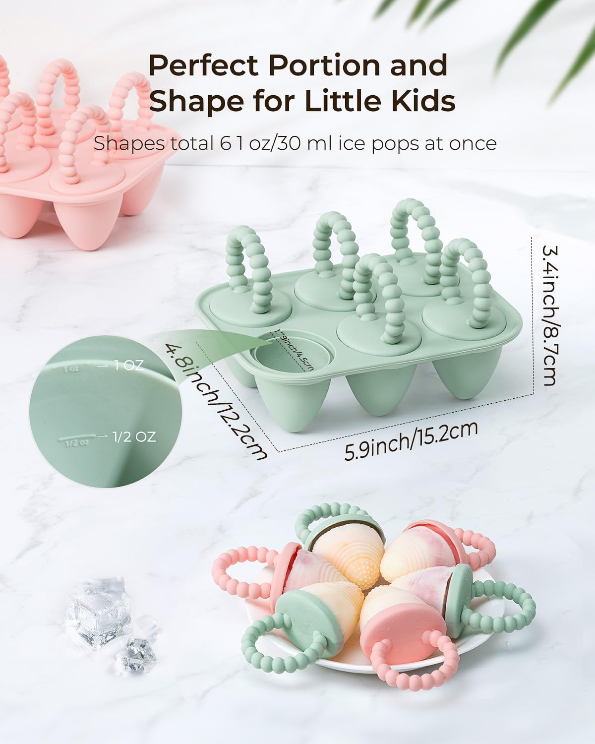 All-Silicone Baby Popsicle Molds with Sticks, AODISTUCE 1oz Popsicle Molds for Babies Breastmilk Popsicles Molds for Teething Relief, Frozen Treats Maker Popsicle Maker Ice Pop Mold for Toddlers Kids