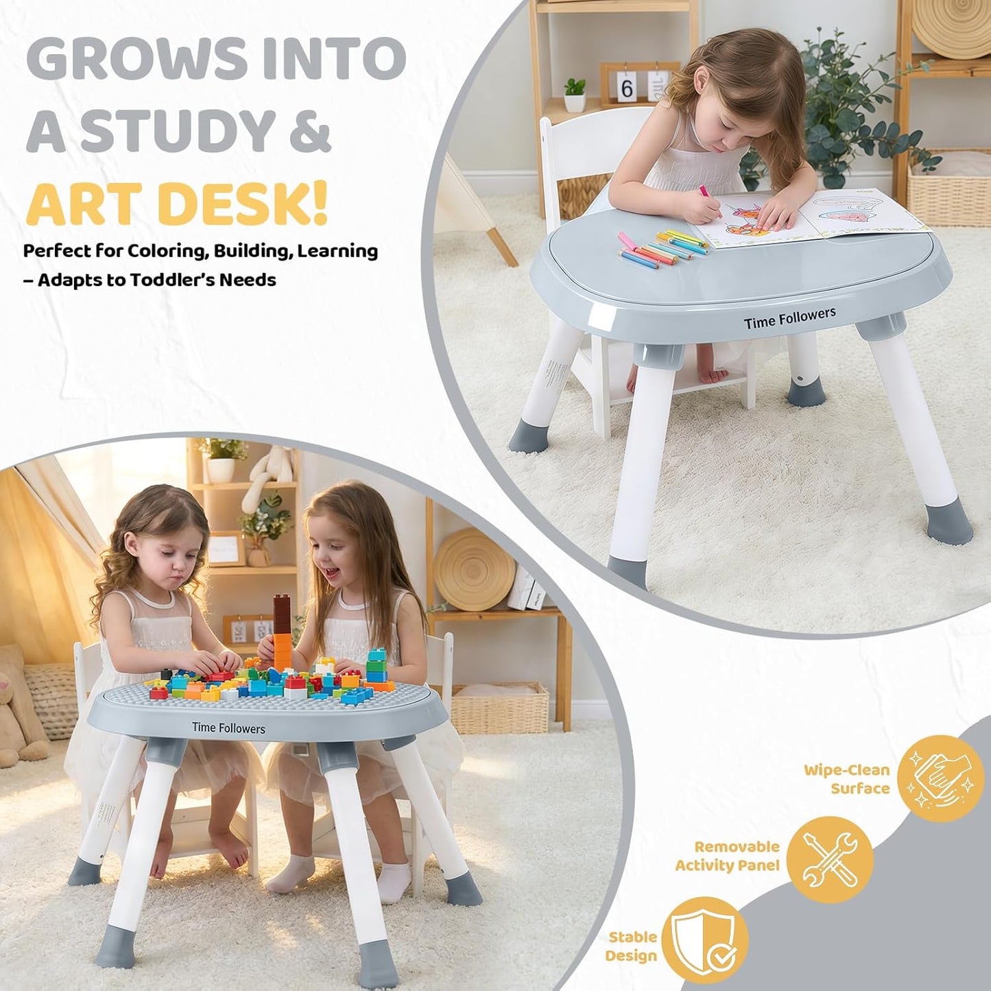 Time Followers® 6-in-1 Baby Activity Center | 4 Stage Montessori-Inspired Toys | Grow Stationary Standing Toddler Table | Jumpers & Bouncers | Must Have for Boy & Girl 6, 12, 24+ Month Old (White)