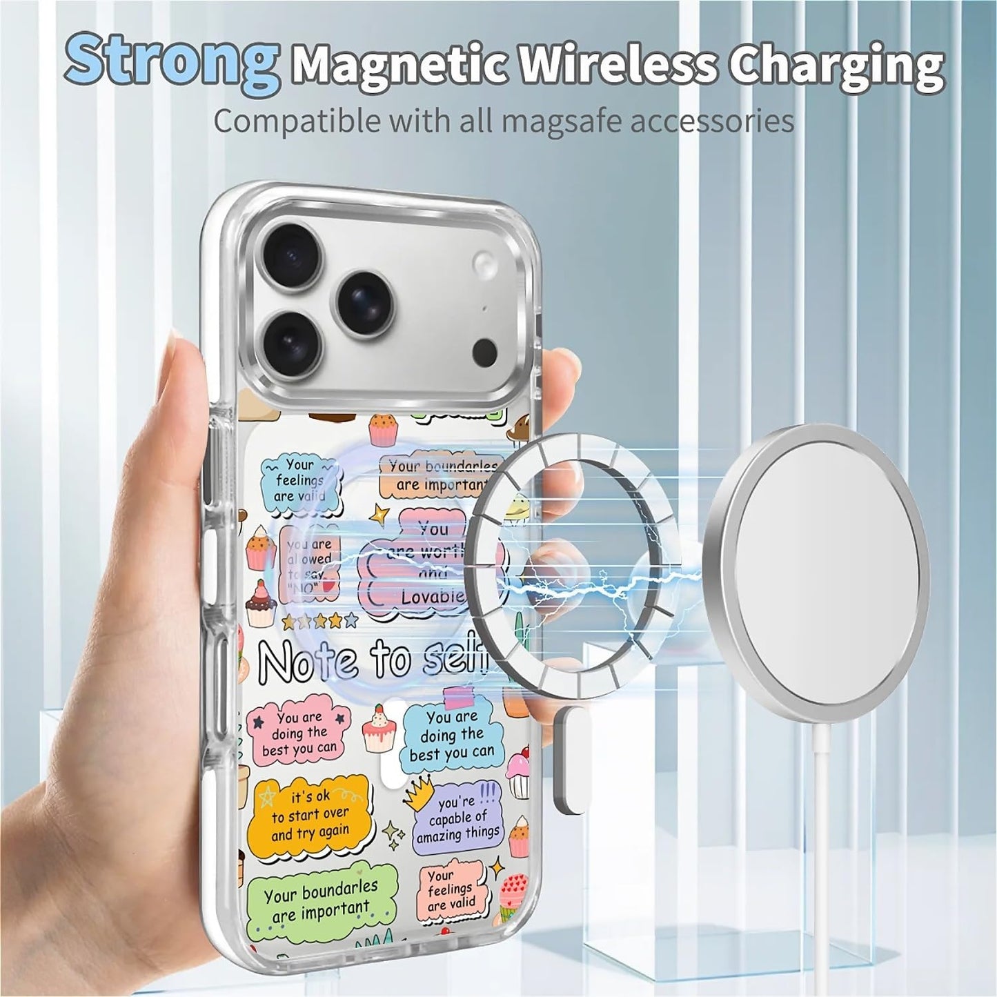 for iPhone 17 Pro Max Case [Compatible with Magsafe],Girls Women Clear Magnetic Case Silicone Shockproof Protective Cover with Pattern Colorful Motivational Letters