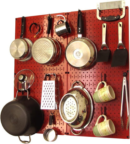 Wall Control Kitchen Pegboard Organizer Pots and Pans Storage Rack Organization Kit with Green Pegboard and White Accessories