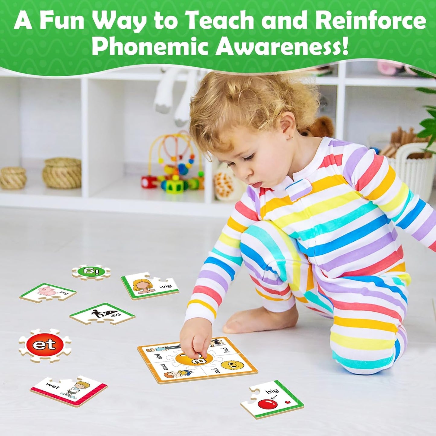 Torlam Phonics Puzzle, Rhyming Games Phonics Games Flash Cards for Kids Toddler, Learn to Read Spelling Reading Sight Words, Long Vowel Silent E Site Words for Preschool Kindergarten Homeschool