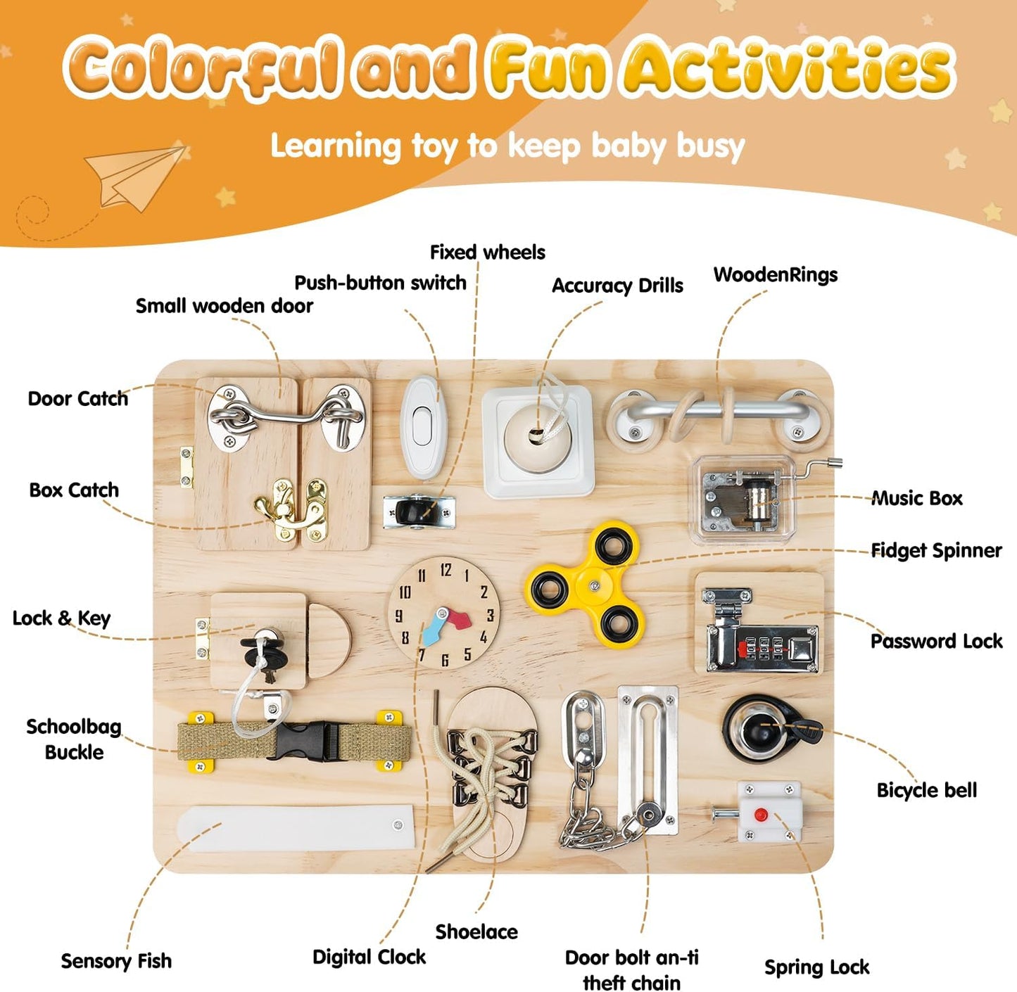 Busy Board for Toddlers 1 2 3 4 Year Old - Large Montessori Sensory Toys, Wooden Fidget Activity Board for Boys and Girls, Motor Skills Gifts for ADHD & Autistic Children Kids