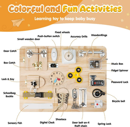 Busy Board for Toddlers 1 2 3 4 Year Old - Large Montessori Sensory Toys, Wooden Fidget Activity Board for Boys and Girls, Motor Skills Gifts for ADHD & Autistic Children Kids