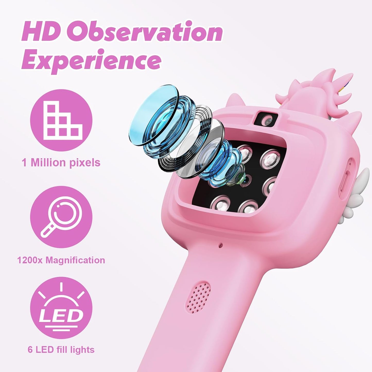Microscope for Kids Gifts Toys Science, Mini Handheld Digital Pocket Microscope Requiring Direct Surface Contact, Educational STEM Toy for Boys Girls Ages 8–12, Christmas Birthday Gift Idea