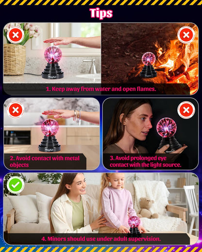 Theefun Plasma Ball, 3 Inch Plasma Lamp, Touch Sensitive Plasma Globe USB or Battery Powered Nebula Thunder Lightning, Novelty Toy for Kids, Parties, Prop, Bedroom, Home, Decoration