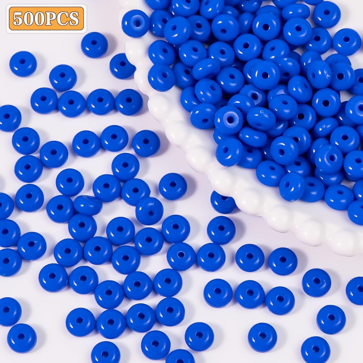 500PCS 8mm Acrylic Lentil Beads, White Abacus Beads Loose Beads for Crafts, Acrylic Spacer Beads for Jewelry Bracelet Necklace Making, Beads for Pens Charms Crafts, Small