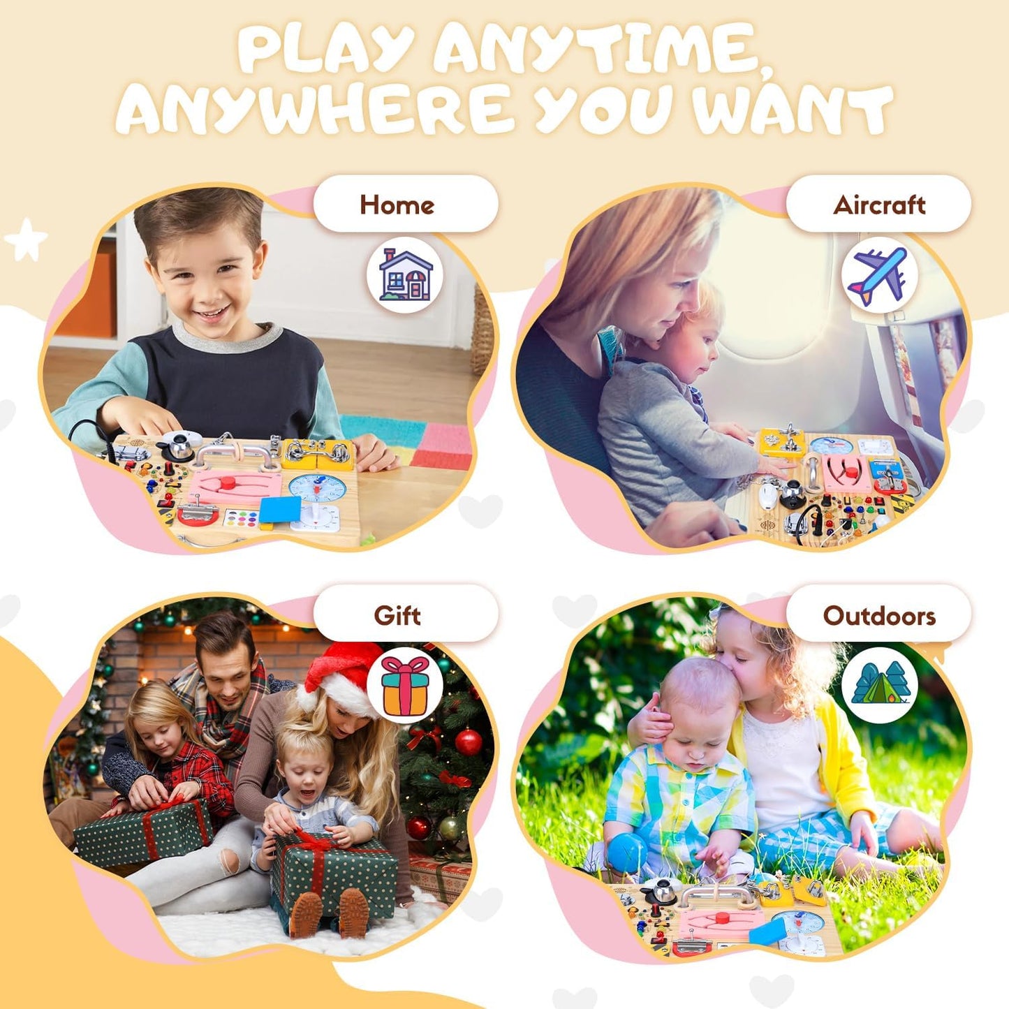 Busy Board with LED Light Switches, Montessori Toys for 1 2 3 Years Old, Toddlers Wooden Toy Sensory Activity Board, Travel Toys for 1+ Year Old Boy & Girl Birthday Gift