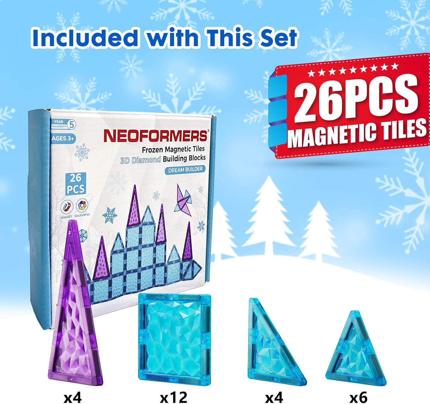 Magnetic Tiles, 96PCS Magnetic Block Toddler Toys with 2 Cars, 3D Clear Magnet Building Tiles Set, STEM Educational Toys for Kids 3-9 Years