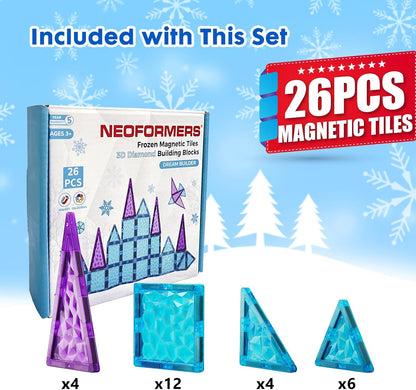 Magnetic Tiles, 96PCS Magnetic Block Toddler Toys with 2 Cars, 3D Clear Magnet Building Tiles Set, STEM Educational Toys for Kids 3-9 Years