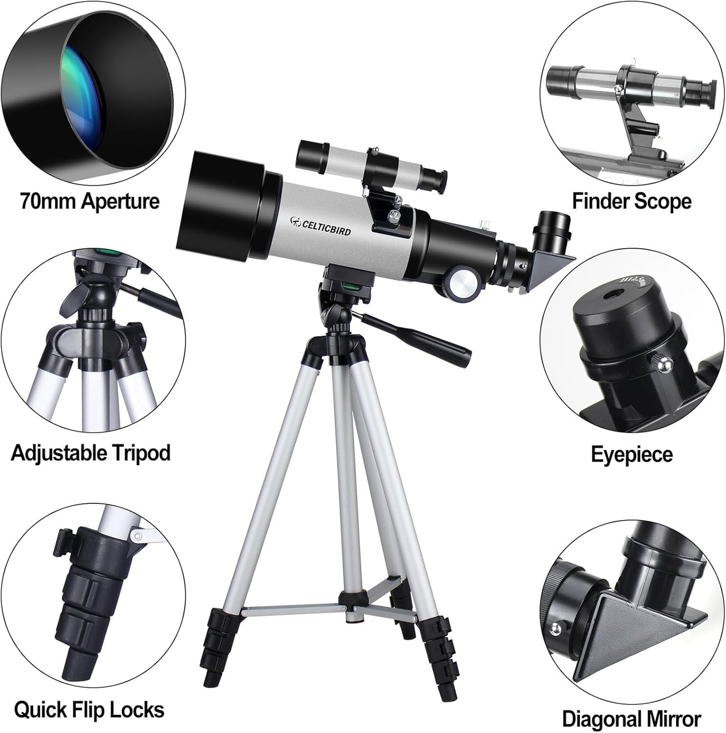 Telescope for Kids Beginners, 70mm Aperture 400mm Astronomical Refracting Telescope for Adults Students - Travel Telescopes with Tripod, Phone Adapter(Ocean Blue)