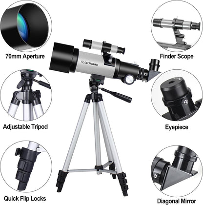 Telescope for Kids Beginners, 70mm Aperture 400mm Astronomical Refracting Telescope for Adults Students - Travel Telescopes with Tripod, Phone Adapter(Ocean Blue)
