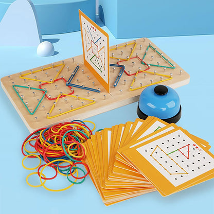 Wooden Geoboard Montessori Toy - Graphical Math Learning Tool for Preschoolers 3-5 Years Old, Comes with Pattern Cards and Rubber Bands to Build Shapes and Figures, Kids Educational Toys