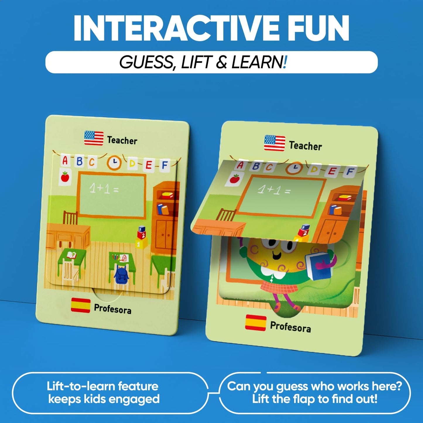 Kidrox Squad Alphabet Flashcards for Kids – 26 Slide-Reveal Cards in English & Spanish | Magic Pull-Tab Bilingual Learning Game for Toddlers & Preschoolers Age 3+