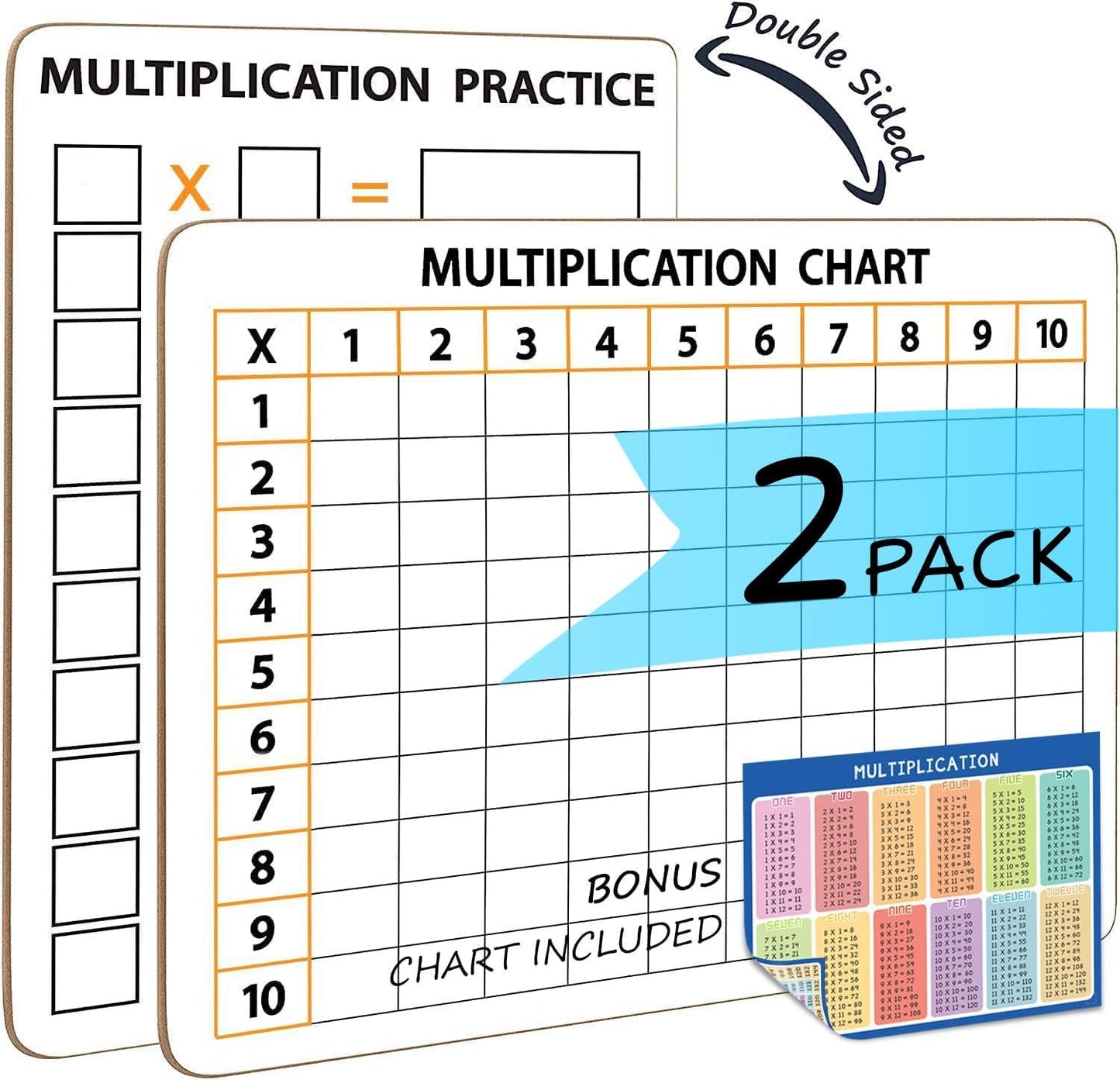 SCRIBBLEDO Dry Erase Multiplication Chart Whiteboard 9" x 12" Multiplication Table Double Sided Times Table Math Manipulatives White Board for Kids Students Classroom and Home Mini Lapboard Game
