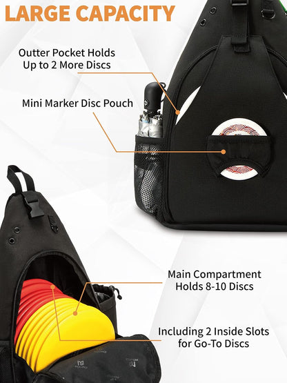 MOYAQI Disc Golf Bag with Retriever Holder and Storage Pockets, Disc Golf Backpack with 8-10 Disc Capacity, Padded Adjustable Strap and Back Panel, Lightweight and Durable
