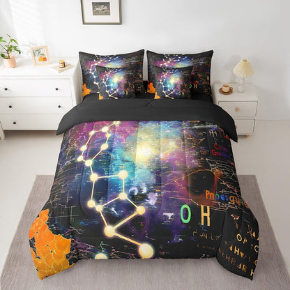 Erosebridal Chemical Equation Bed in a Bag Queen Comforter Set 7 Piece,Chemistry Bedding Sets Science Students Learning Gift Sheet Set with Comforter,Molecular Formula Education Bed Set - Colors A