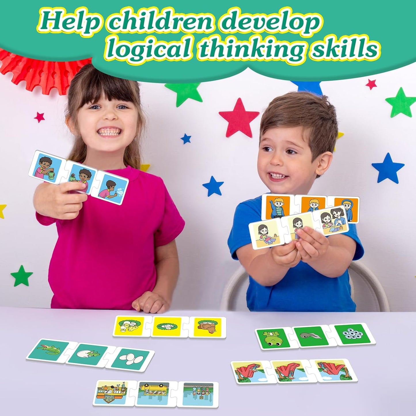 Kasfalci Sequencing Cards & Puzzles,Sequence Game for Kids,Speech Therapy for Autism,Improve Storytelling,Social Skills,Sentence Building,Preschool Learning Activities for Classroom & Homeschool