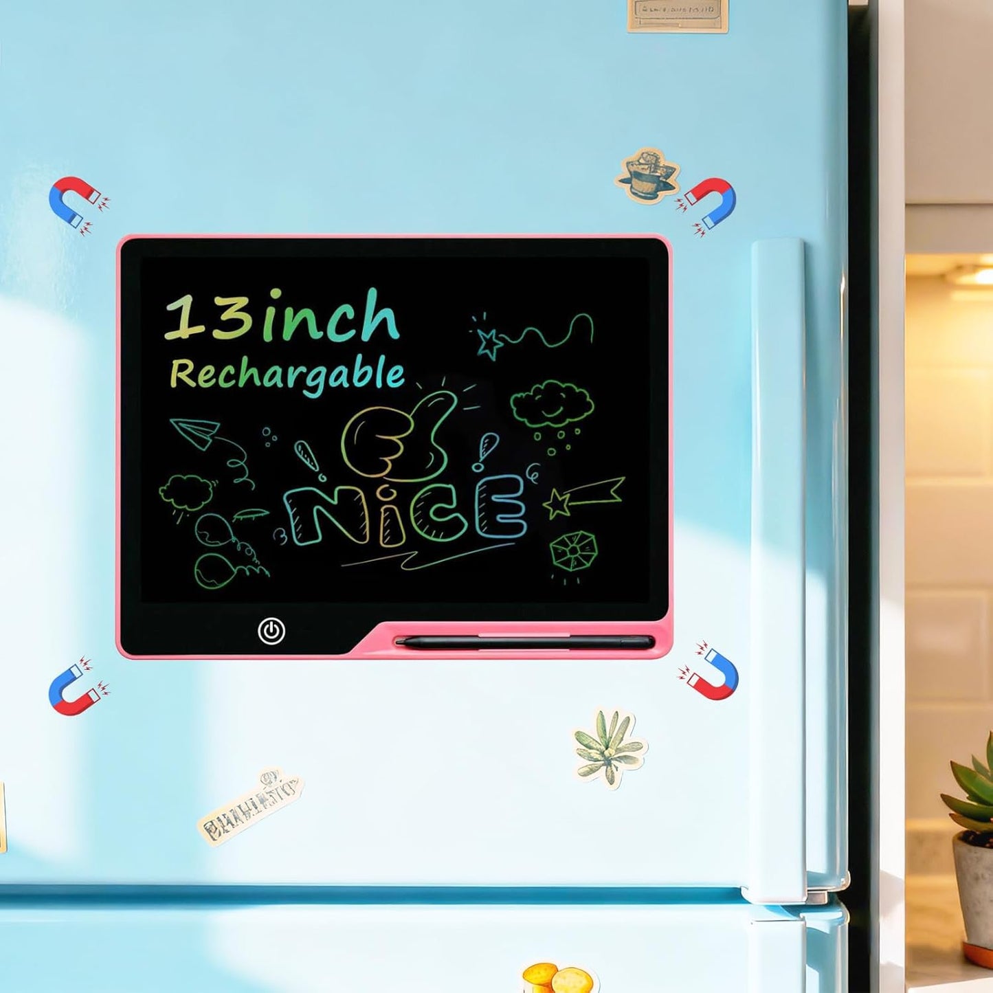 Magnetic LCD Writing Tablet for Fridge, 13 Inch Writing Tablet for Kids, Toddler Drawing Pad, Learning Toys for Boys Girls Ages 3.4.5.6.7.8, Writing Board for to-Do Lists and Family Messages (Blue)