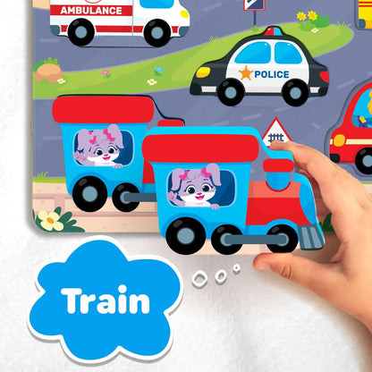 Jumbo Wooden Puzzles, Vehicle Puzzles Toys for Toddlers 2-4, Learning Educational Toys for Toddler 2 3 4 Years Old Boys & Girls As Gifts, Montessori Puzzle Board for Baby and Kids By Lucas & Friends