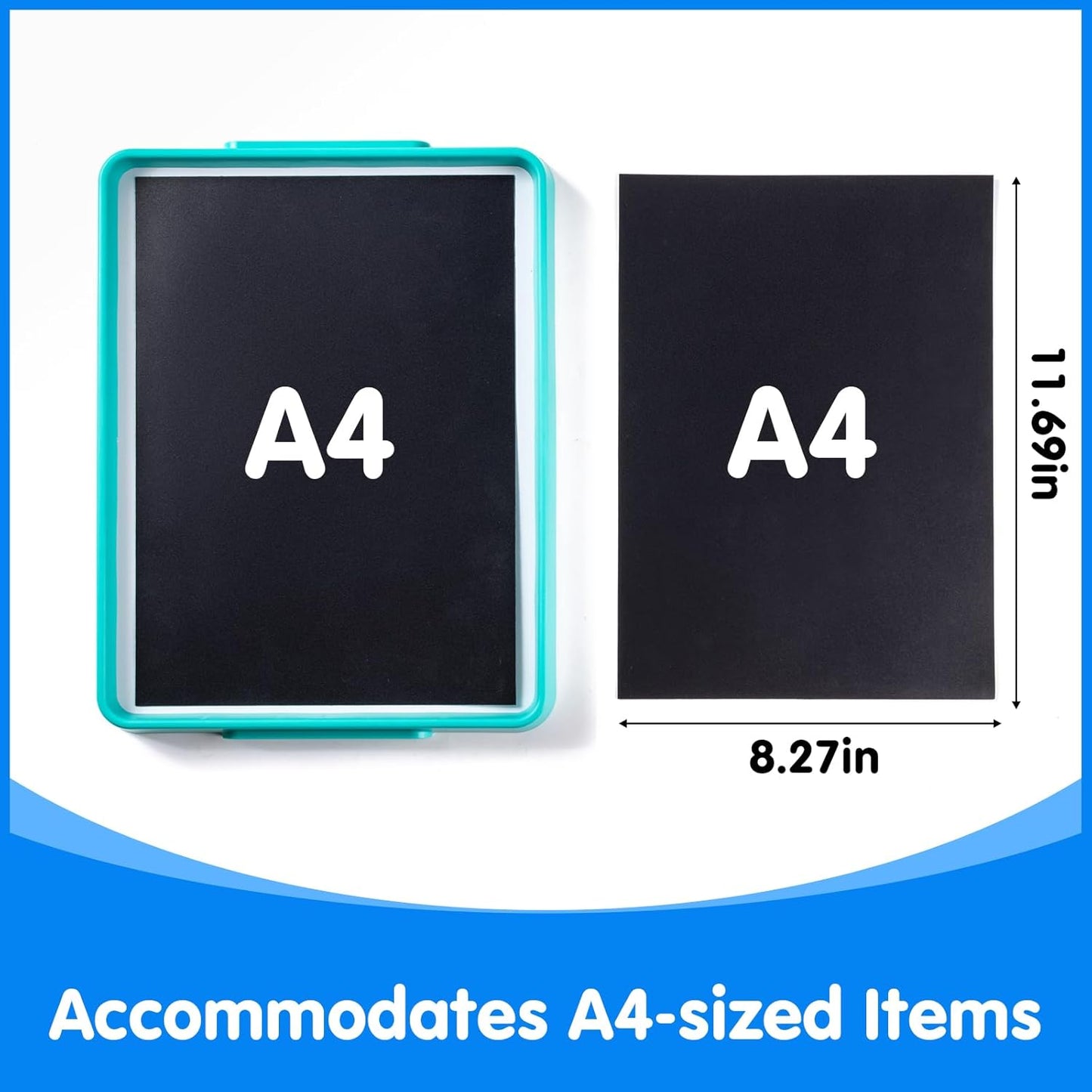 Magnetic Tray – Magnetic Whiteboard for Kids with Dry Erase Surface, Stackable Magnetic Dry Erase Activity Tray（Cyan）
