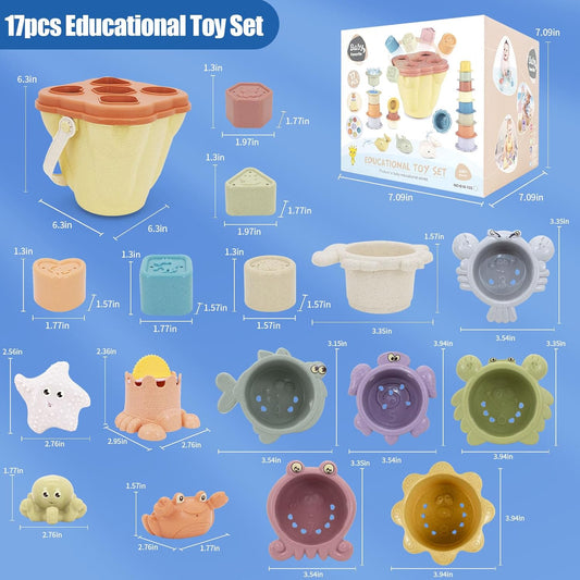 BYFWH Stacking Toy for Toddler 1-3, 4 in 1 Montessori Sensory Toys, Shape Sorter for Sand Bath Play, Infant Learning Color Sorting Toy for Fine Motor Skills, Birthday Gift for Baby Boys Girls 1 2 3
