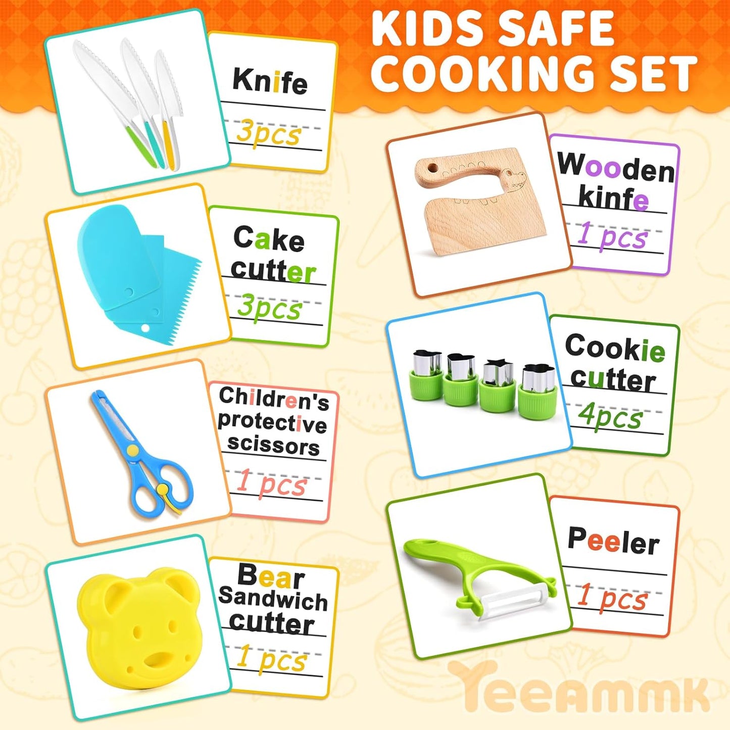 13 Pieces Montessori Kitchen Toys for Toddlers-Kids Cooking Sets Real-Toddler Toys Set for Real Cooking with Plastic Children Safe Knives Crinkle Cutter Kids Cutting Board