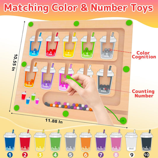 Magnetic Color and Number Maze - Montessori Toys for 3+ Year Old - Wooden Color Matching Learning Counting Puzzle Board -Toddler Activities Fine Motor Skills Toys for Boys Girls 3 4 5 Years Old