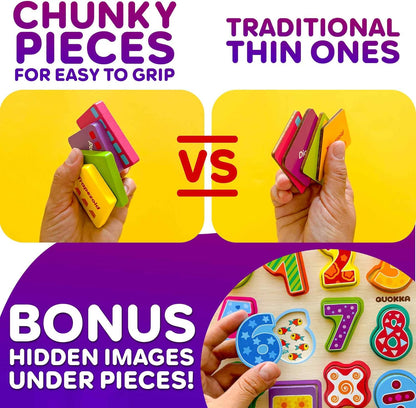 QUOKKA Wooden Puzzles for Toddlers 1-3 – 3xSET Toddler Puzzles Ages 2-4 – Montessori Animal Chunky Puzzle for Kids 3-5 – Wood Learning Toy for Boy and Girl – FSC Certified Wood