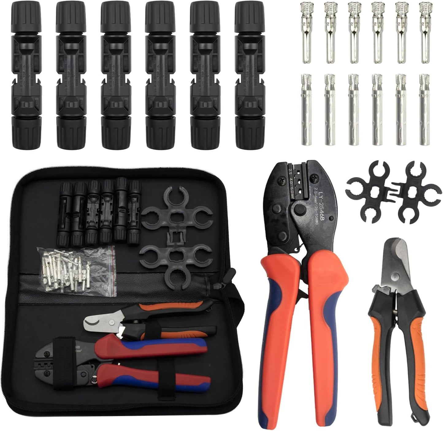 MC-4 Connector kit Solar Cable Connector kit 12 Pairs of Solar connectors and 2 Spanner Wrenches Along with a Wire Crimper Photovoltaic System Connector kit