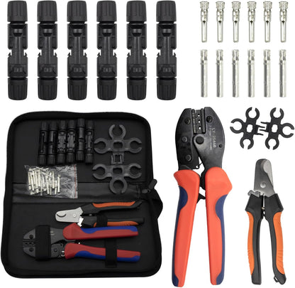 MC-4 Connector kit Solar Cable Connector kit 12 Pairs of Solar connectors and 2 Spanner Wrenches Along with a Wire Crimper Photovoltaic System Connector kit