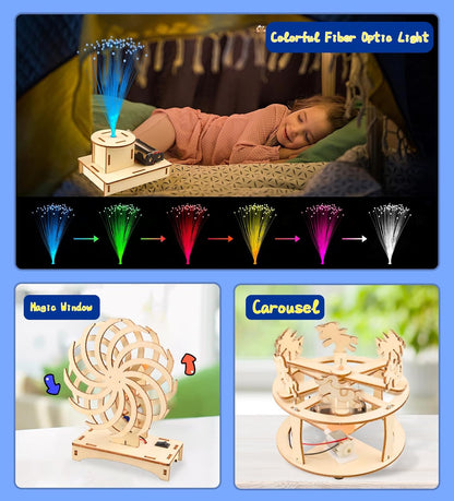6-in-1 STEM Science Kits for Kids, Wood Arts and Craft Kits, STEM Toys for Boys Girls Age 8-12 5-7 8 10 12 13 14 Gift Idea, 3D Puzzles Building Engineering Model Set