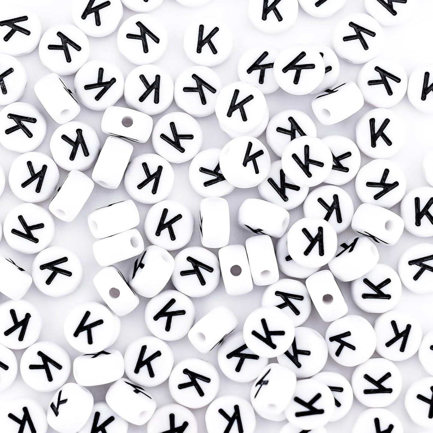 300Pcs Vowel Letter Pony Beads for Charms Bracelets Making 4X7mm Individual Round White Alphabet Beads U