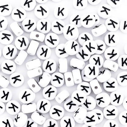 300Pcs Vowel Letter Pony Beads for Charms Bracelets Making 4X7mm Individual Round White Alphabet Beads U