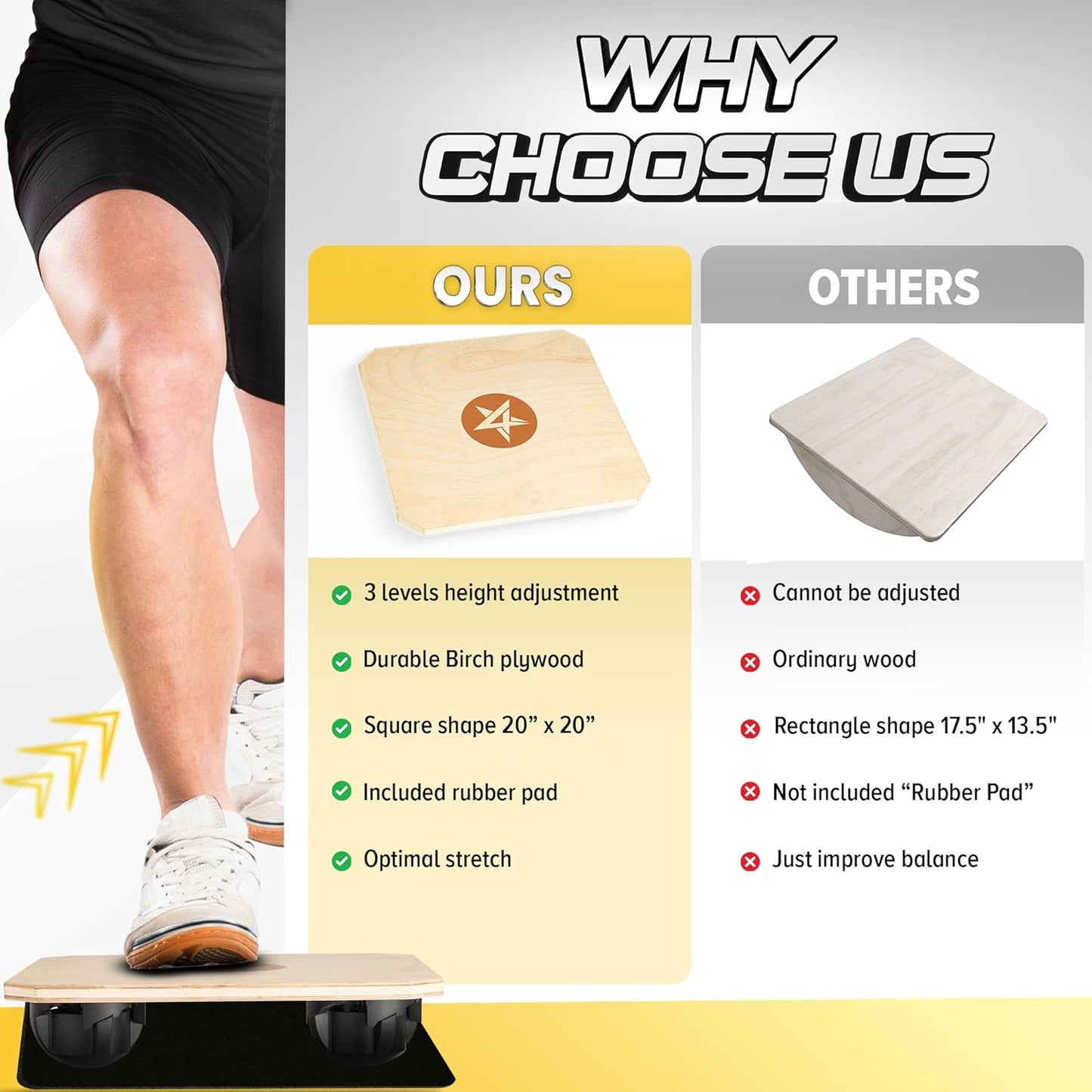 Yes4All 350LBS Professional Wooden Balance Board for Leg Workout, Anti-Slip Rocker Board, Wobble Board for Standing Desk
