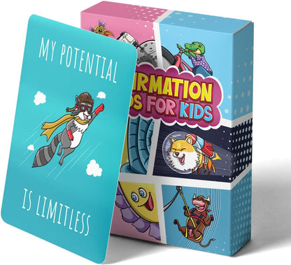 45 Affirmation Cards for Kids - Premium Edition – 3x4 in – incl. Wooden Stand – Conversation Notes for Children and Toddlers – Mindfulness, Social Skills, CBT Therapy – Lunch, School Counselors, Teachers, Parents