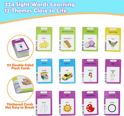 Spanish & English 510 Words Alphabet Bilingual Talking Flash Cards for 3-8 Years Toddlers, Pocket Speech Buddy Therapy Autism Toys, Educational Learning Interactive Toy for Boys Girls Kids Gifts Blue