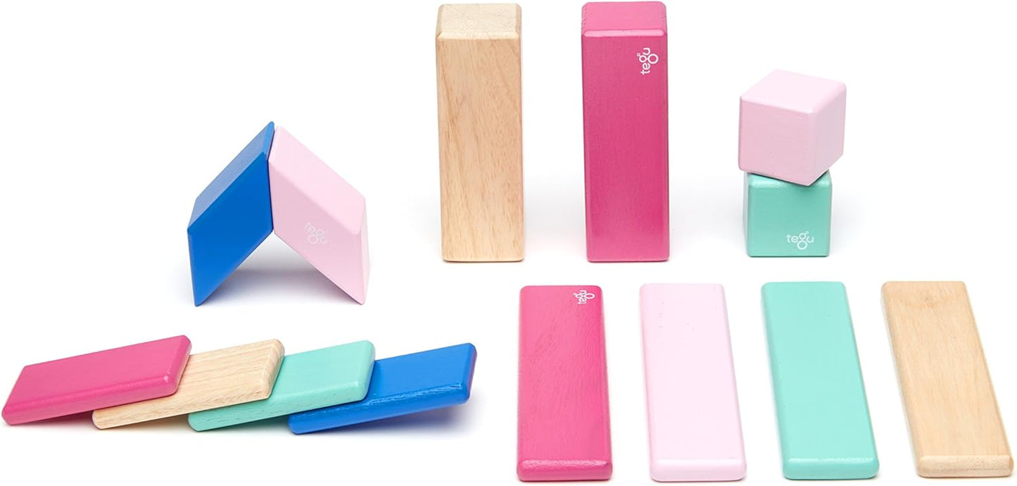 14 Piece Tegu Magnetic Wooden Block Set, Blues