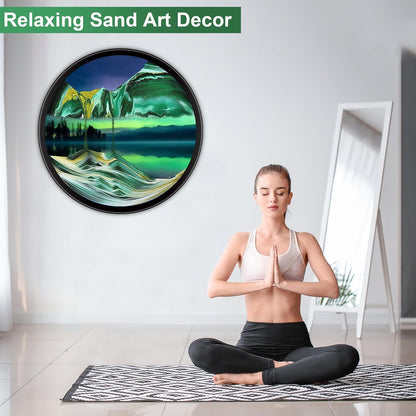 17.3" Moving Sand Art, 3D Sand Art Pictures Deep Sea Sandscape Living Room Decoration, 360° Rotate, Glass Crafts Solid Wood Frame, Relaxing Mood Home Office Work Wall Art Decor