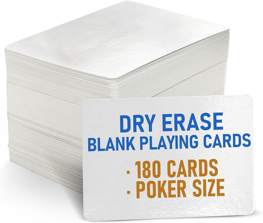LotFancy Blank Playing Cards, 180PCS, Dry Erase, Reusable Flash Cards to Write on, DIY Vocabulary Study Learning Game Message Gift Card, Glossy Finish, Poker Size