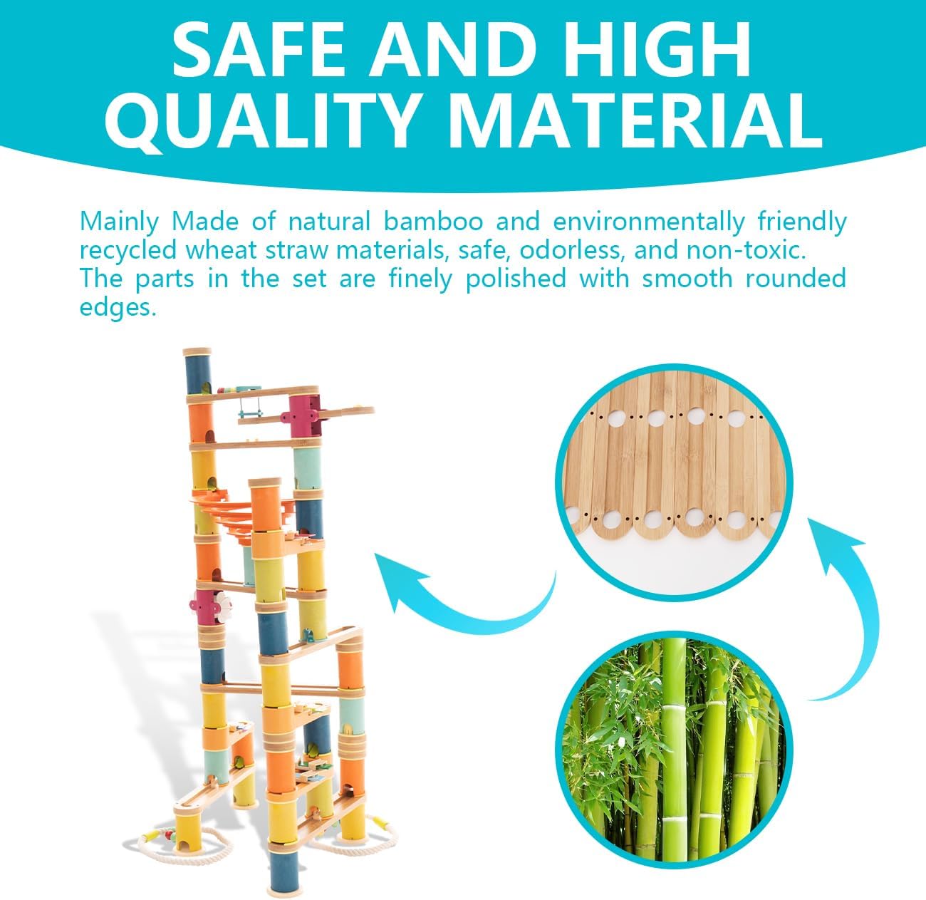 Bamboo Marble Runs Building Construction Toy Set with Musical Ball, 146pcs Simple Maze for Children Age 4+
