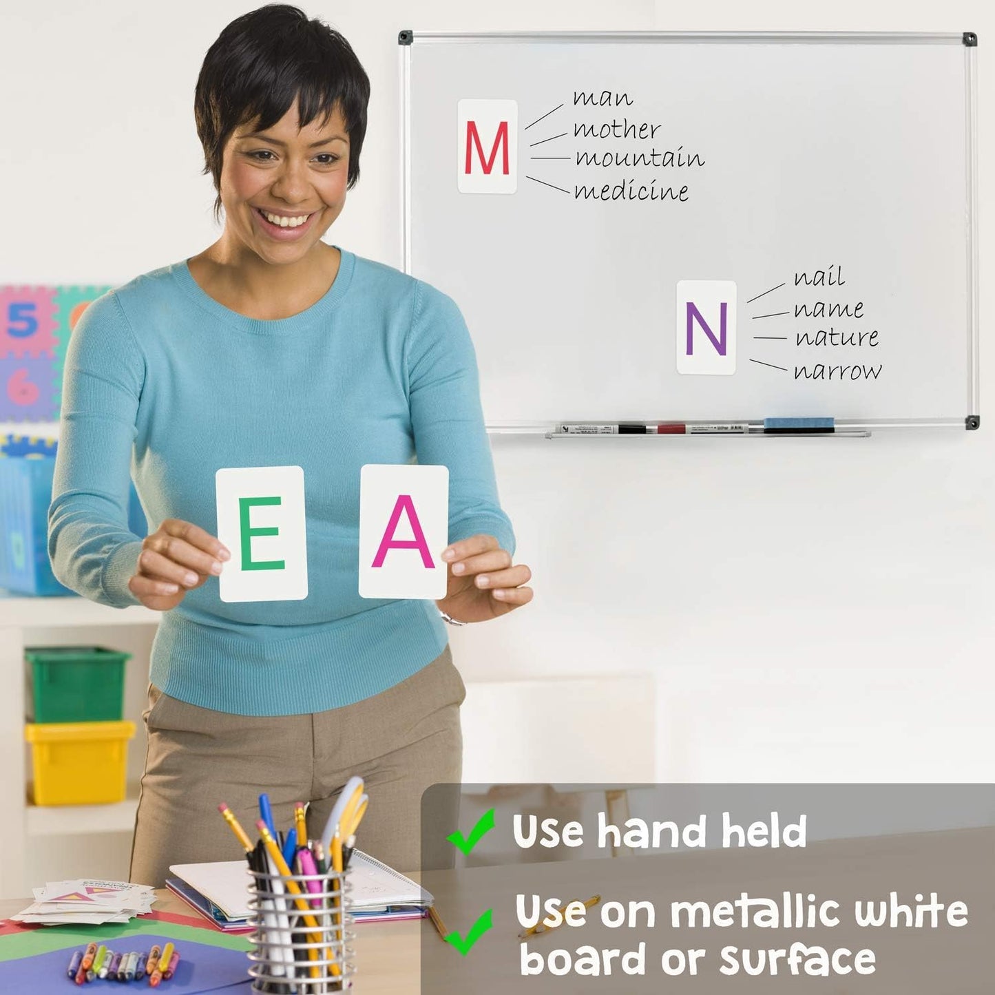Attractivia Magnetic Big Alphabet ABC Flash Cards - 52 Sturdy Uppercase & Lowercase Large Letters, Black - for Classroom Teachers, Homeschool, ESL, Kids and Adults