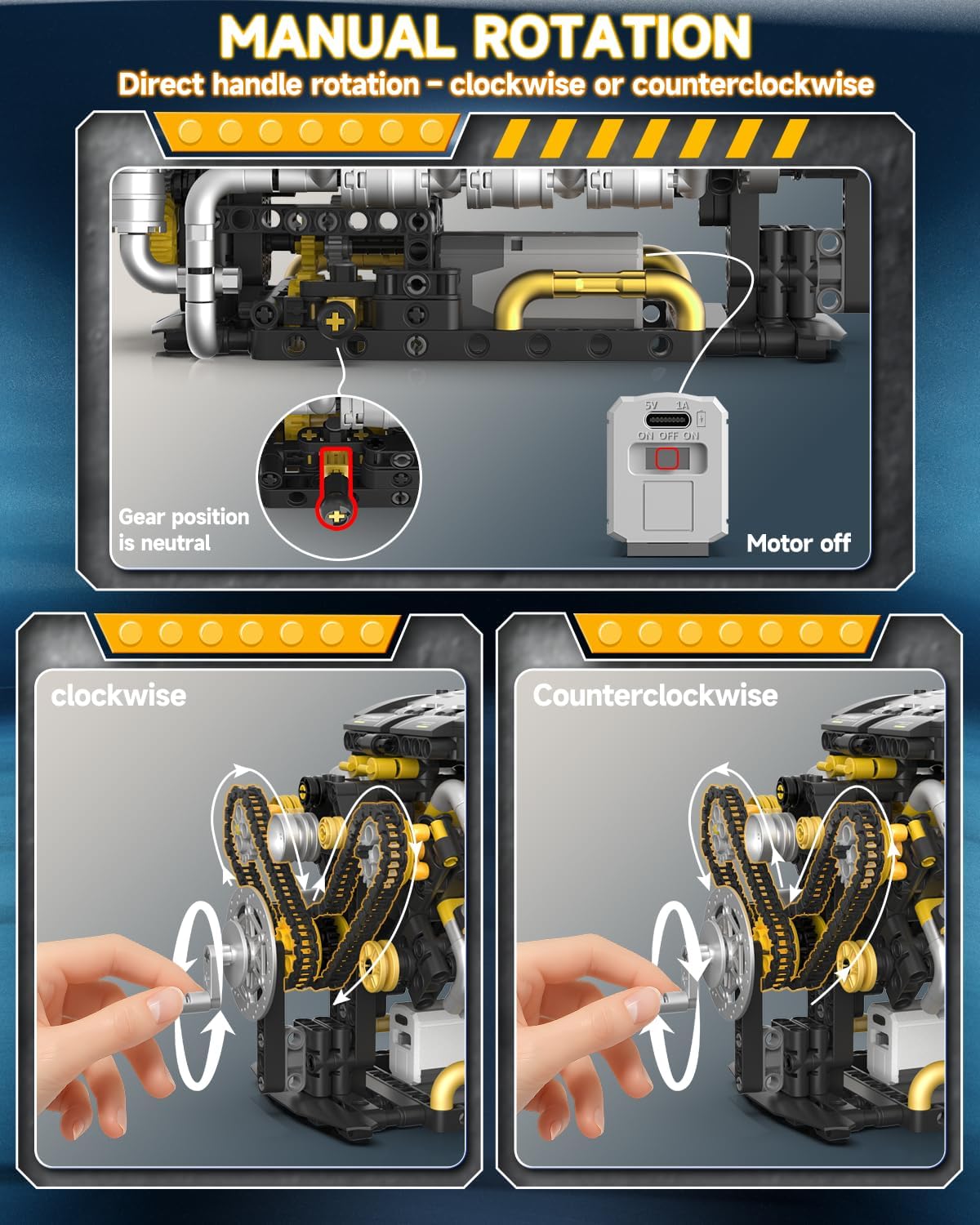 Karei V8 Engine Building Set, V8 Engine Model Kit That Run with Manual & Electric Dual Working Modes, V8 Building Motor Kit Runs 2 Directions and 2 Speeds, STEM Toys Gifts for 14+ and Adult (1065 PCS)