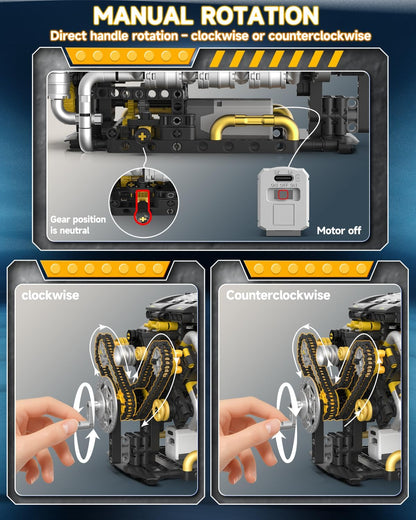 Karei V8 Engine Building Set, V8 Engine Model Kit That Run with Manual & Electric Dual Working Modes, V8 Building Motor Kit Runs 2 Directions and 2 Speeds, STEM Toys Gifts for 14+ and Adult (1065 PCS)