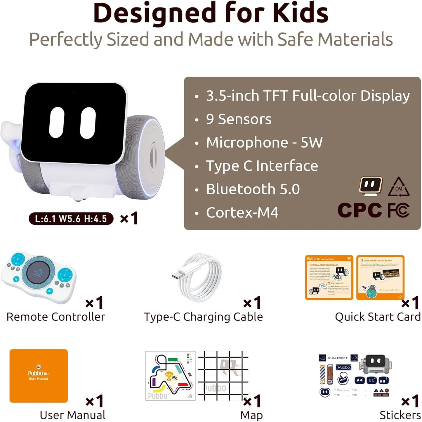 WhalesBot Pubbo Air Smart Interactive Robot for Kids, Voice/Touch/APP/Remote Control, Modular/Scratch Coding, Companion Robotic with Sensors, STEM Educational Toy for Boys Girls 4 5 6 7 8 9 10