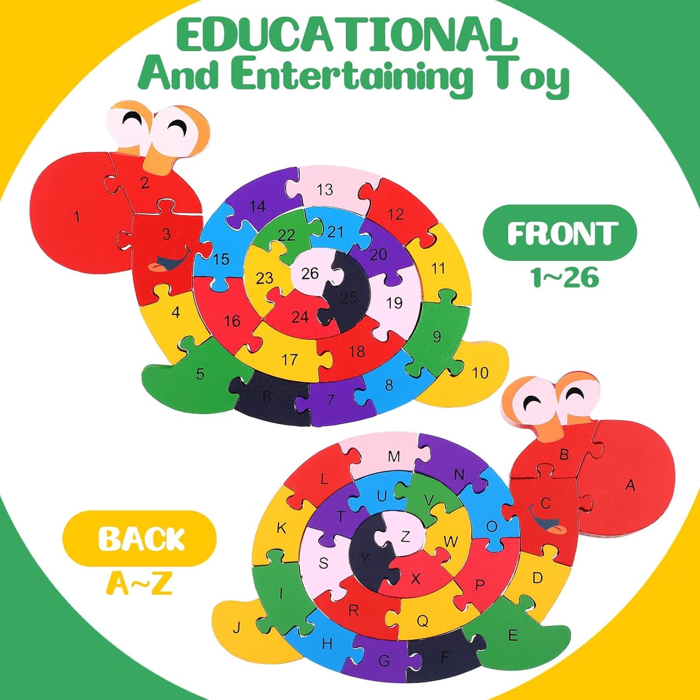 Yunsailing 4 Pcs Alphabet Jigsaw Puzzle Wooden Blocks Toys Alphabet Educational Toddler Puzzle Toys for Preschool Learning Party Favor Gift Learning (Snake, Snail, Duck, Leopard)